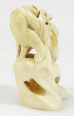 A 19thC Japanese Meiji period ivory carving of a rabbit and fox - 4