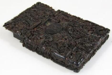 A 19thC Chinese carved hardwood card case