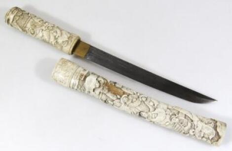 A 19thC Japanese bone cased tanto dagger