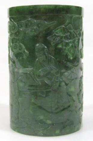 A 20thC Chinese spinach jade brush pot