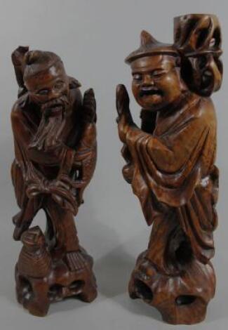 Two Chinese hardwood figures