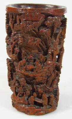 A late 19thC Chinese Qing period bamboo brush pot