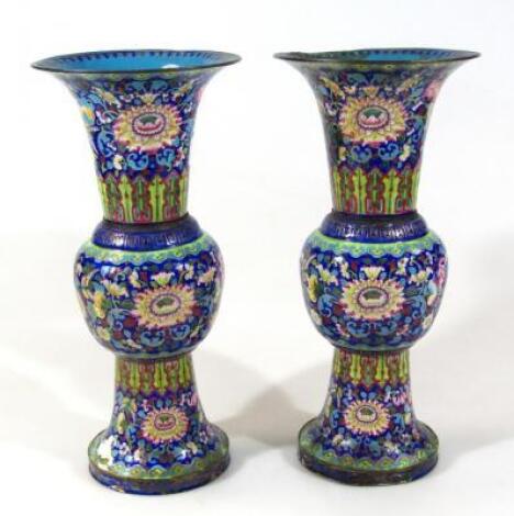 A pair of 19thC Chinese cloisonné vases