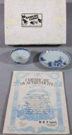 A Nankin Cargo blue and white tea bowl and saucer