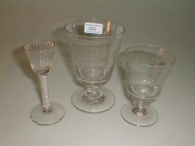 A large rummer, etched Wakefield 1851, a small rummer engraved