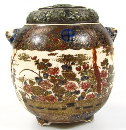 A late Japanese Meiji period satsuma pot pourri jar and cover