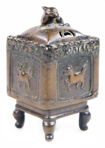 A Chinese bronze censer of square section