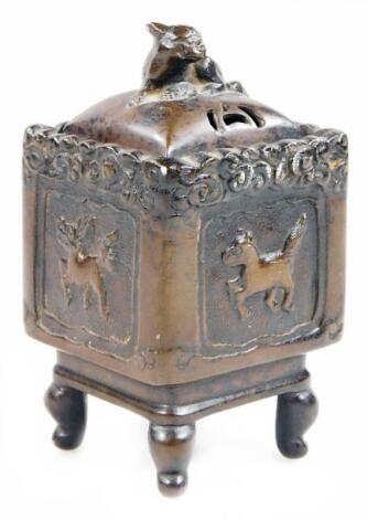 A Chinese bronze censer of square section