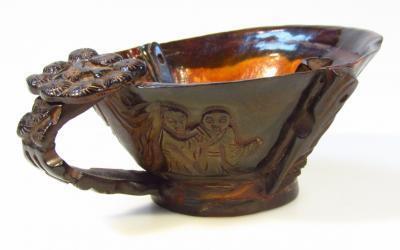 An antique Chinese worked keratinous hoof libation cup