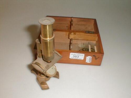 A 19thC mahogany cased monocular microscope