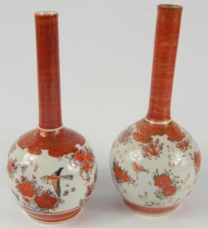 A pair of 19thC Japanese Kutani globe and shaft vases