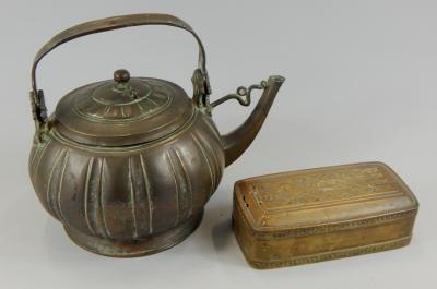 An oriental bronze teapot