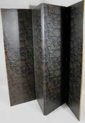 An early 20thC pressed leather three fold screen