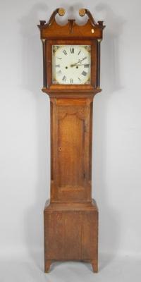 A George III oak and mahogany cross banded longcase clock