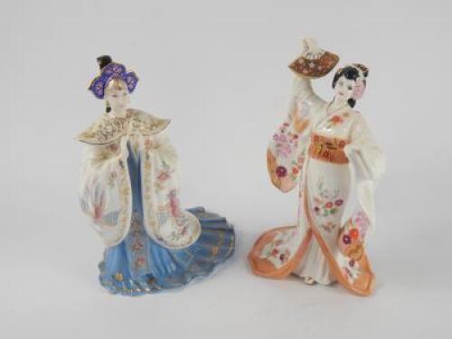 Two Coalport porcelain Opera Heroines modelled as Princess Turandot