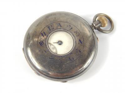 An Edward VII silver half hunter case keyless wind pocket watch