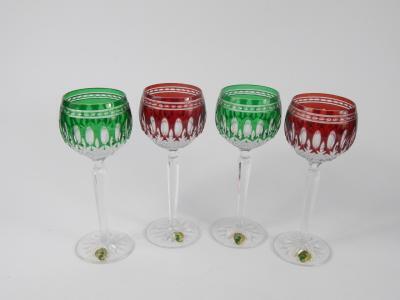 A set of four Waterford cut glass red and green hock glasses