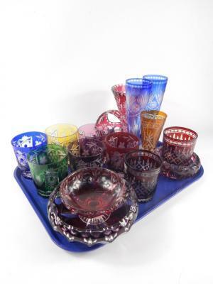 A set of six Continental varicoloured flashed glass water tumblers