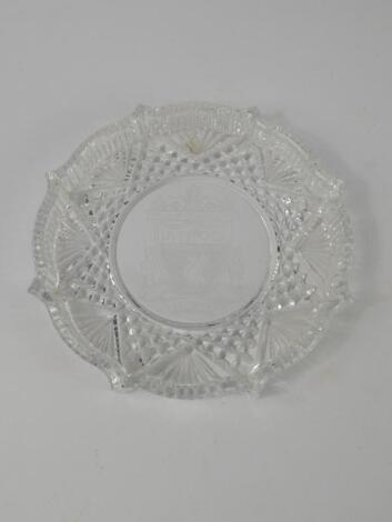 A Waterford Crystal dish engraved with the arms of Liverpool Football Club