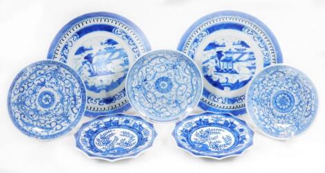 Various Chinese blue and white saucers