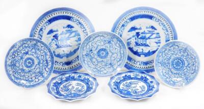 Various Chinese blue and white saucers