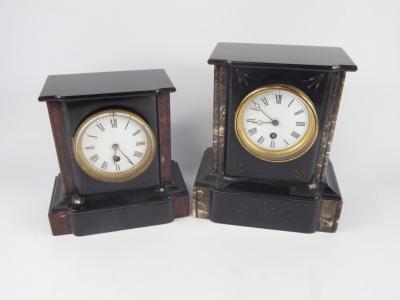 Two late 19thC slate and marble cased mantel clocks