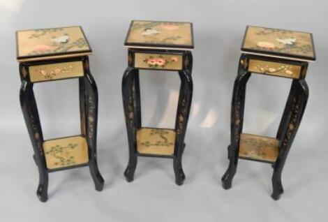 Three gilt and black lacquered square jardiniere stands