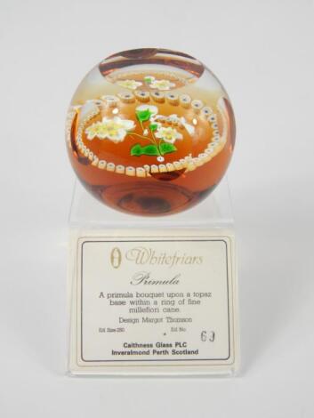 A Whitefriars cut glass paperweight Primula