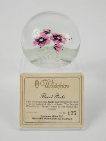 A Whitefriars cut glass paperweight Floral Pinks