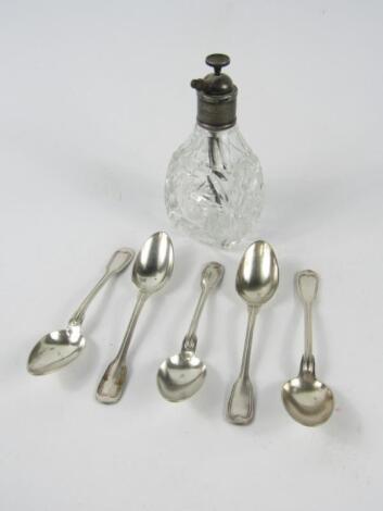 A set of five Christofle white metal fiddle and thread teaspoons