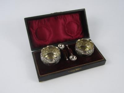 A pair of Victorian circular silver salts