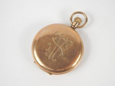 A 9ct gold hunter cased gentleman's pocket watch, J W Benson, London, enamel dial bearing Roman numerals, subsidiary seconds dial, monogram engraved to front of case, Birmingham 1929, 93.9g.