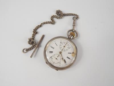 A Continental silver cased chronograph pocket watch