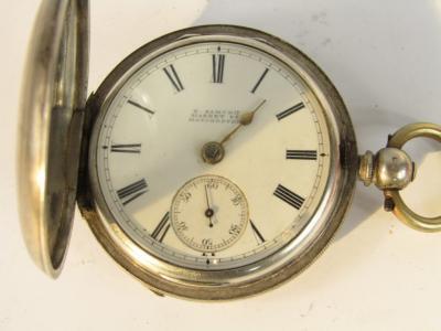 A Victorian silver hunter cased gentleman's pocket watch, key wind, enamel dial, bearing Roman numerals, subsidiary seconds dial, movement by H Samuel, Manchester, No 4645, Birmingham 1887.