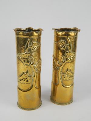 A pair of WWI brass trench art shell cases