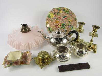 A Cooper Bros plated three piece tea set