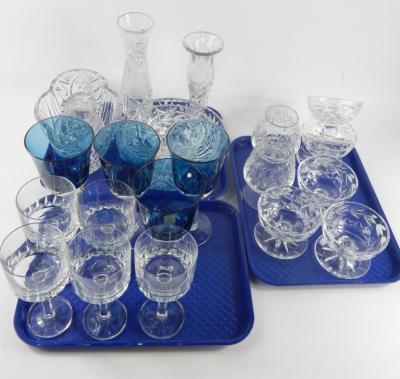 Four blue glass goblets