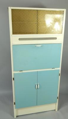 A 1950's white and blue painted larder cupboard