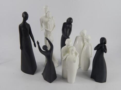 Seven Royal Doulton white glazed or black basalt Images figures