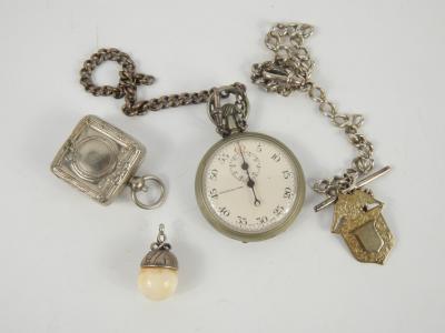 A G Falconer & Co plated stopwatch on Albert chain