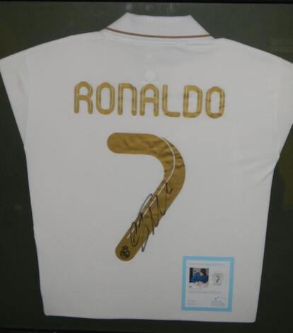 Cristiano Ronaldo. A hand signed Real Madrid shirt