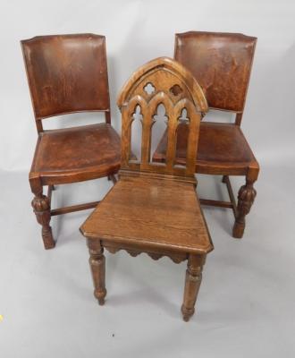 A Victorian oak Gothic hall chair