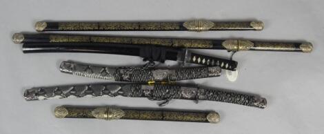 Six replica Japanese Samurai Katana swords