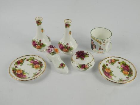 Royal Albert ornaments decorated in the Old Country Roses pattern