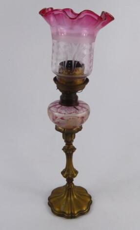 A W & W Kosmos brass and glass candlestick oil lamp