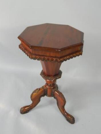 A Victorian style mahogany octagonal drum sewing table