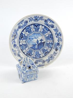 A Delft ware late 18thC pastille burner modelled as a house