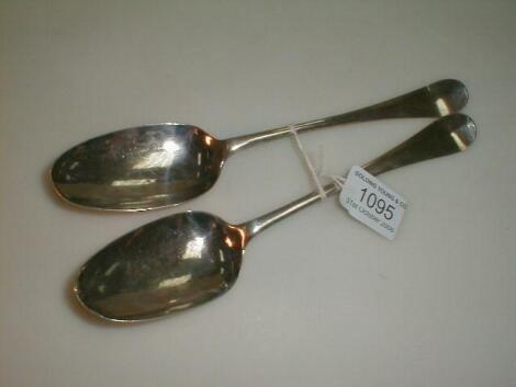 A pair of George III silver Hanoverian pattern tablespoons