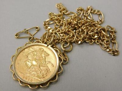 An Edward VII full gold sovereign pendant and chain