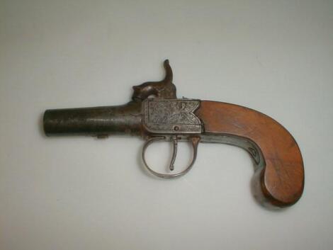 A boxed lock Muff pistol with walnut handle